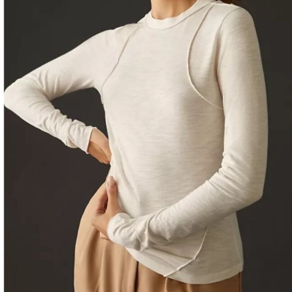 Anthropologie Pilcro Reconstructed Long Sleeve Coconut Milk Tee XL NWT - Picture 4 of 6